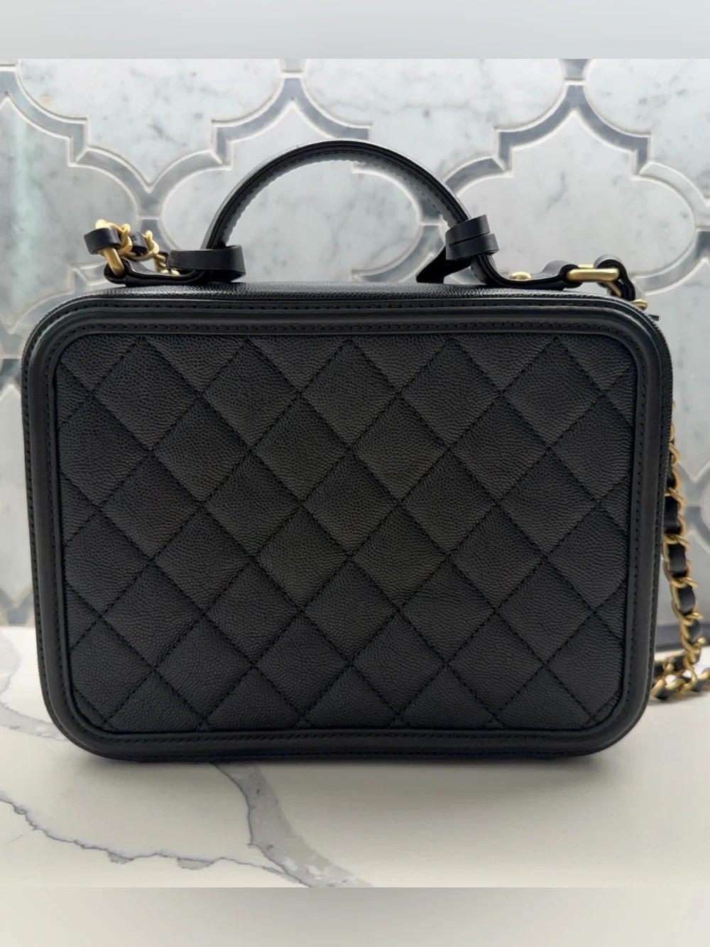 CHANEL Black Caviar Filigree Vanity Crossbody